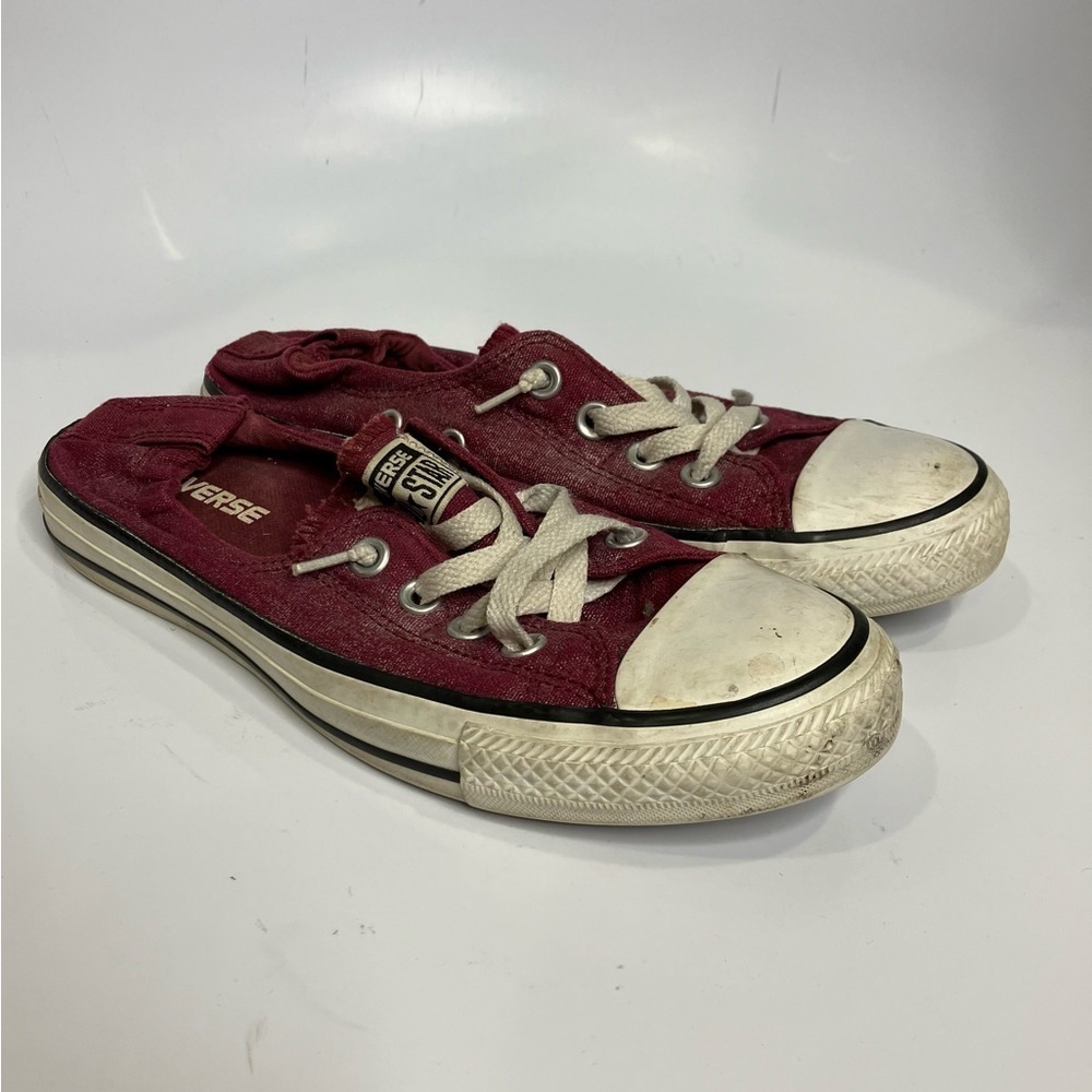 Converse sneakers with elastic back maroon‎ with silver size 6